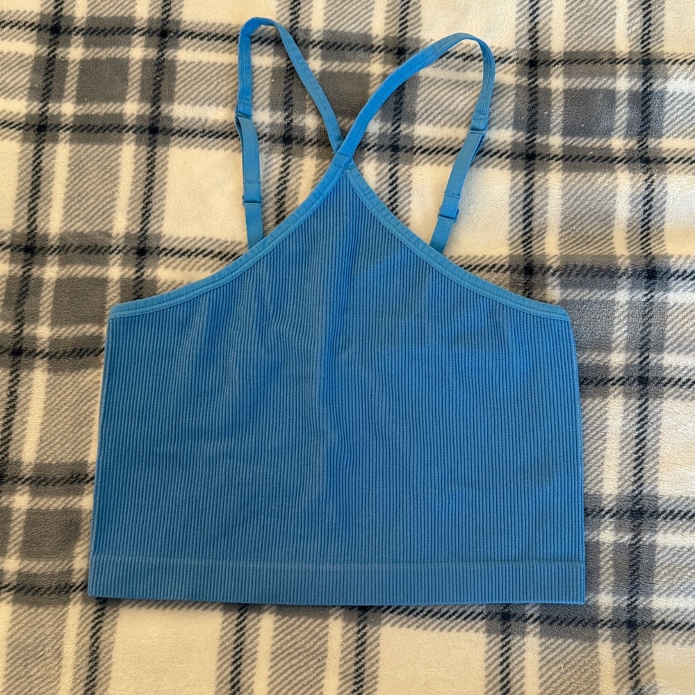 Blue Ribbed Crop Top